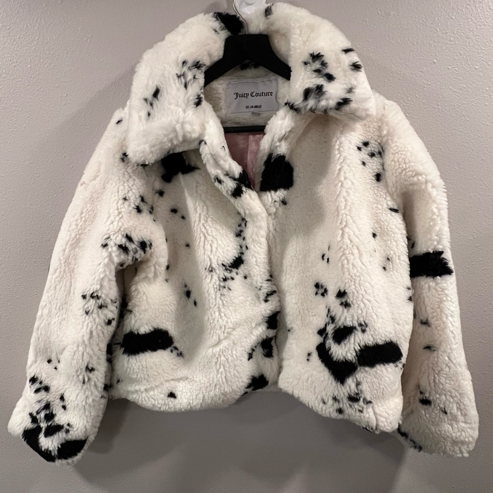 Size M Juicy Couture White and Black Faux Fur Jacket